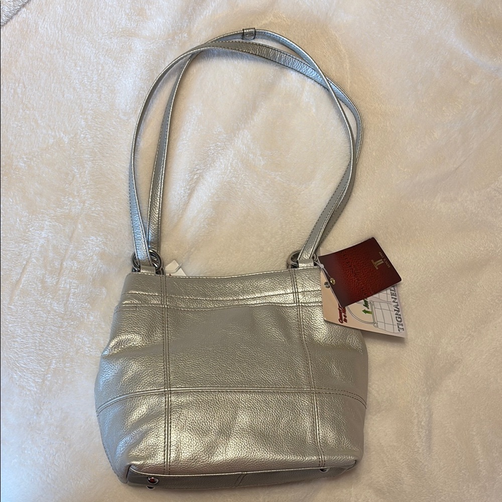 Tignanello Silver Leather Shoulder Bag